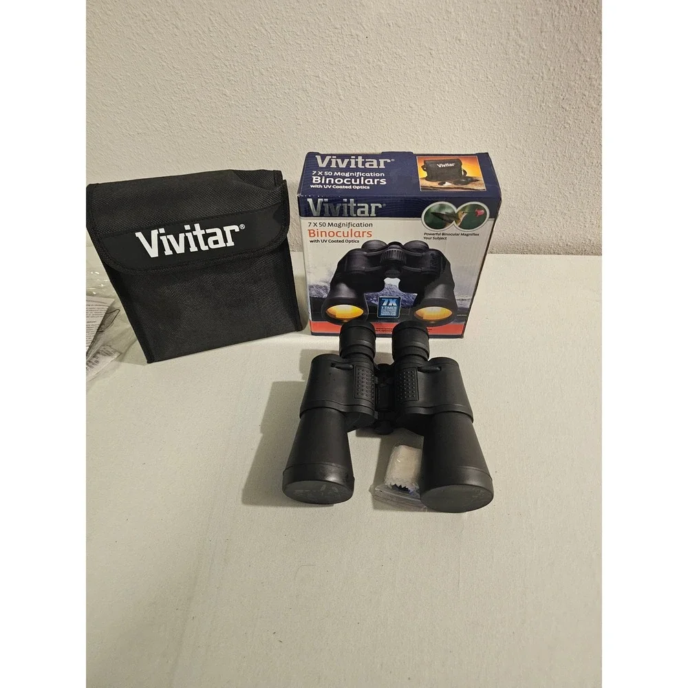 Vivitar 7x50 Magnification Binoculars Black Coated Optics UV Case